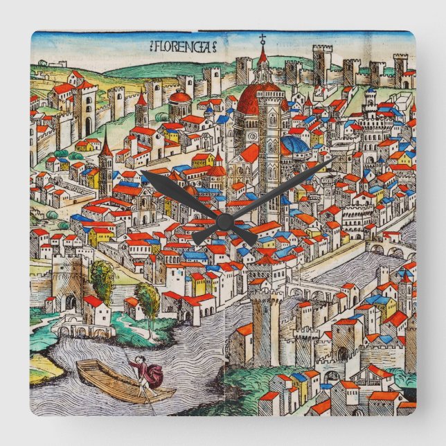 Relógio Quadrado Marco medieval de Florença na Itália (Frente)