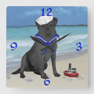Relógio Quadrado Marinheiro preto de labrador retriever