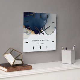 Relógio Quadrado Marinho Azul Costeira, Aniversário Náutico