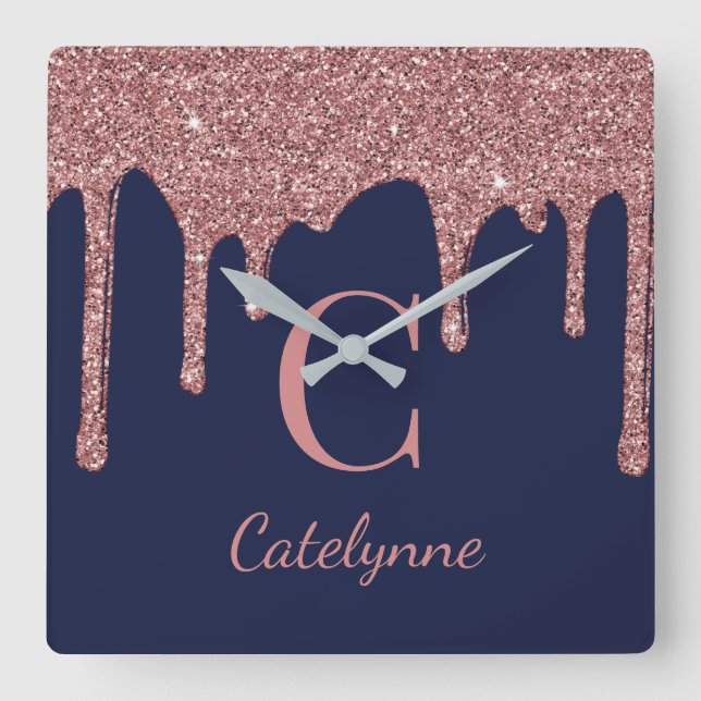 Relógio Quadrado Marinho azul Rosa Dourado Minigráfico Drives de br (Frente)