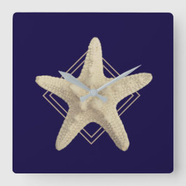 Relógio Quadrado Marinho de Starfish Náutico Minimalista Azul
