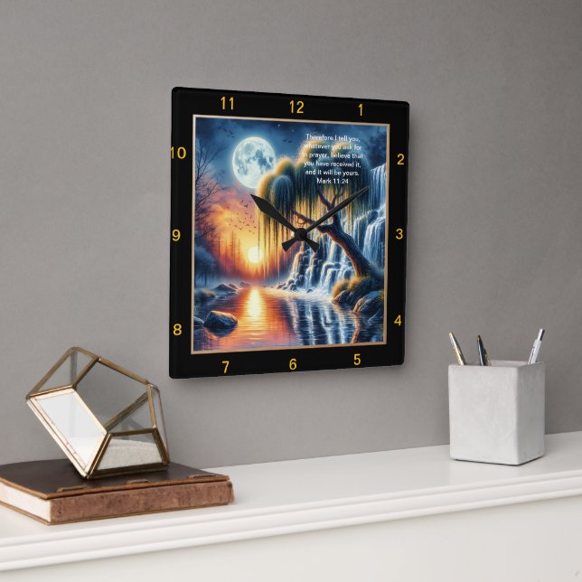 Relógio Quadrado Mark 11:24 Faith Lembrete: Personalizado (Escritório)
