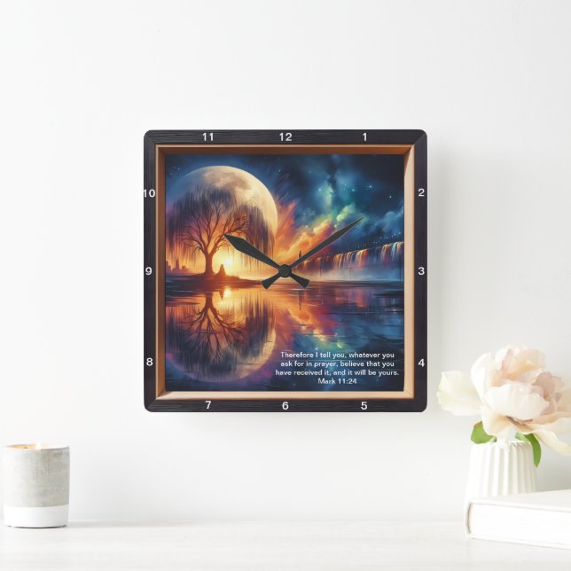 Relógio Quadrado Mark 11:24 Grace Clock: Gif Cristão Personalizado (Lar)