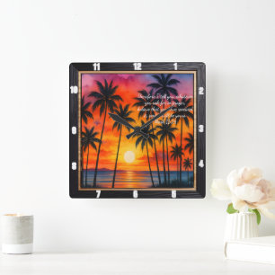 Relógio Quadrado Mark 11:24 Oração às Palmas Sunset Verse