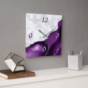 Relógio Quadrado Mármaco de relva de agato roxo Elegante