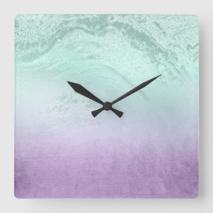 Relógio Quadrado Mármaco violeta e relva de menta moderna