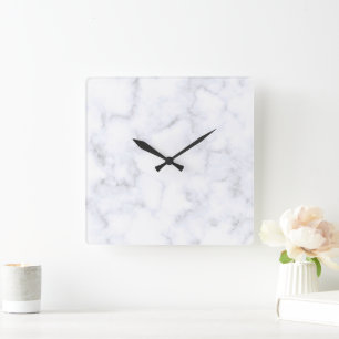 Relógio Quadrado Mármore Branco Moderno Elegante