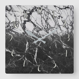 Relógio Quadrado Mármore Preto e Branco Glam Moderno Tendência