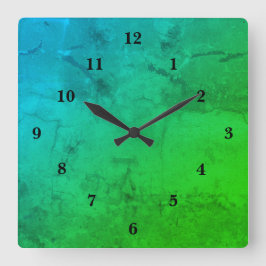 Relógio Quadrado Mármore verde-azul, arco-íris