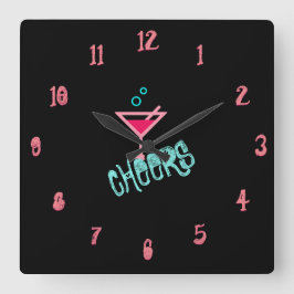 Relógio Quadrado Martini - Arte de Pop, Rosa e Turquesa com Álcool