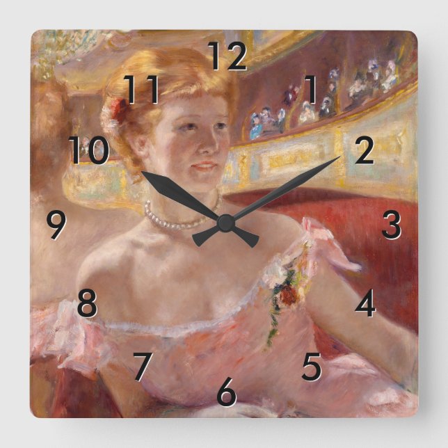 Relógio Quadrado Mary Cassatt - Mulher com Colar de Pérola num cama (Frente)
