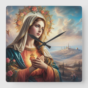 Relógio Quadrado Mary Virgin Jesus