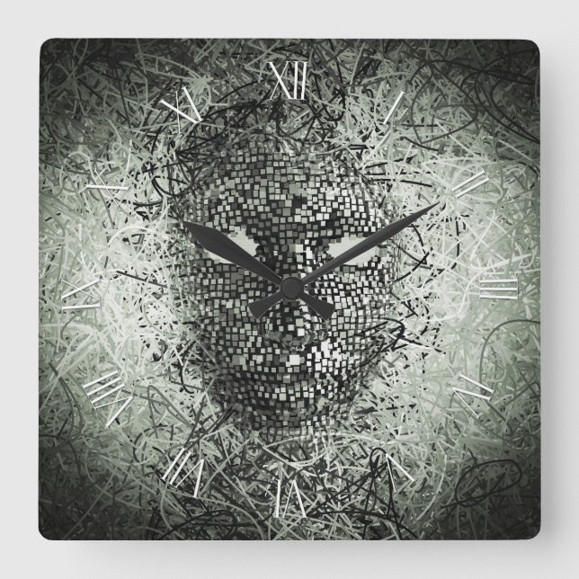 Relógio Quadrado Máscara de cabos abstrato (Frente)