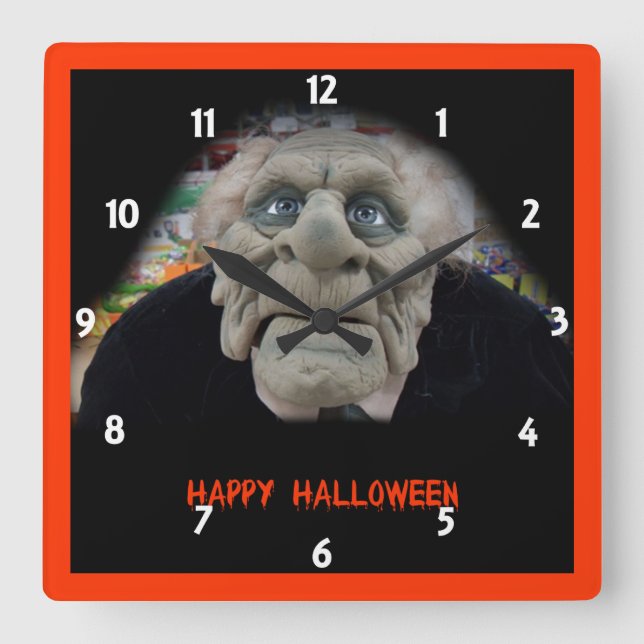 Relógio Quadrado Máscara do Velho Homem em Fundo Negro (Frente)