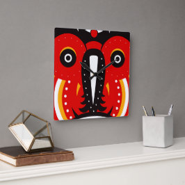 Relógio Quadrado Máscara Tribal de Tiki