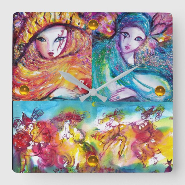 Relógio Quadrado Máscaras de Mascarada da NOITE CARNIVAL, dança e m (Frente)