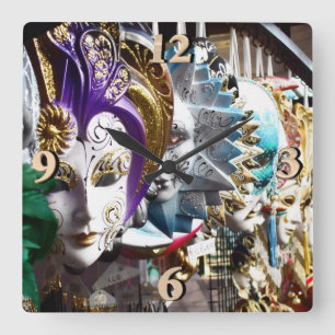 Relógio Quadrado Máscaras Venetian 1