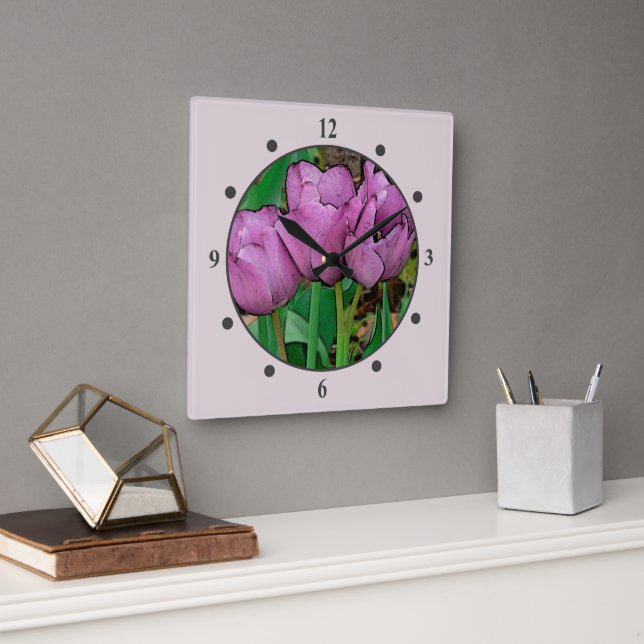 RELÓGIO QUADRADO "MAUVE TULIPS" (Escritório)