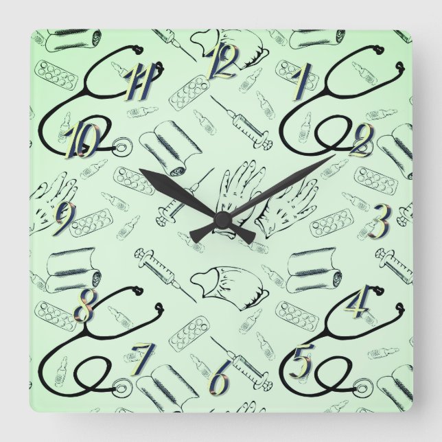 Relógio Quadrado Médico médico cirurgião-veterinário (Frente)