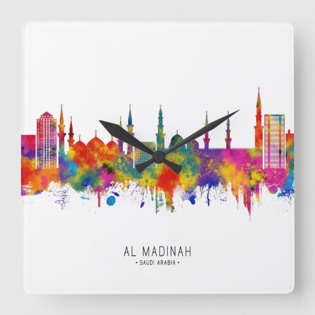 Relógio Quadrado Medina Saudita Skyline (Frente)