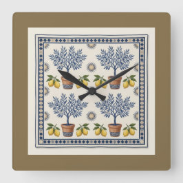 Relógio Quadrado Mediterranean Lemon Tree Square Wall Clock
