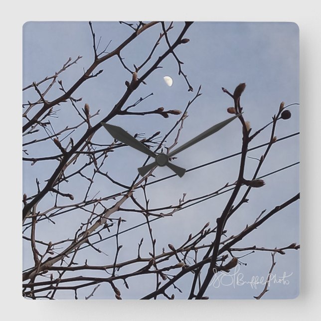 Relógio Quadrado Meia Lua na Lua de Verão (Frente)