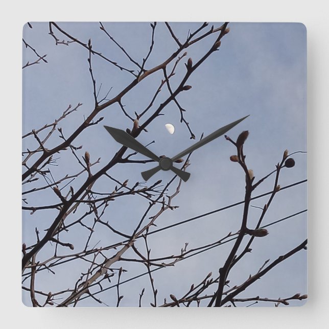 Relógio Quadrado Meia Lua na Lua de Verão (Frente)