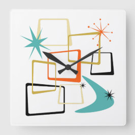 Relógio Quadrado Meio século de Starburst de Boomerang em Plares At