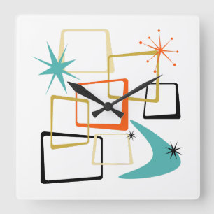 Relógio Quadrado Meio século de Starburst de Boomerang em Plares At