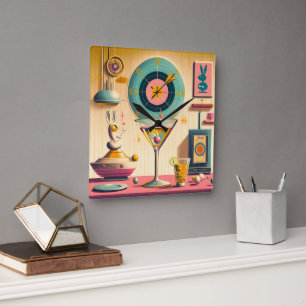 Relógio Quadrado Meio século Futurístico Atômica Rabbit Martini