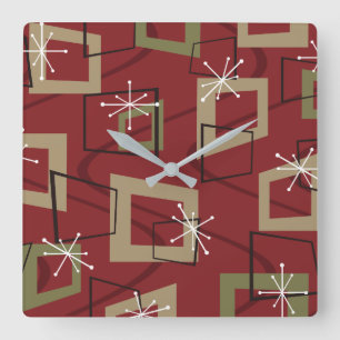 Relógio Quadrado Meio século Modern Maroon