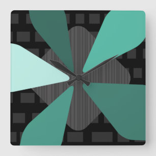 Relógio Quadrado Meio século Moderno "Petais" Art Black Turquoise
