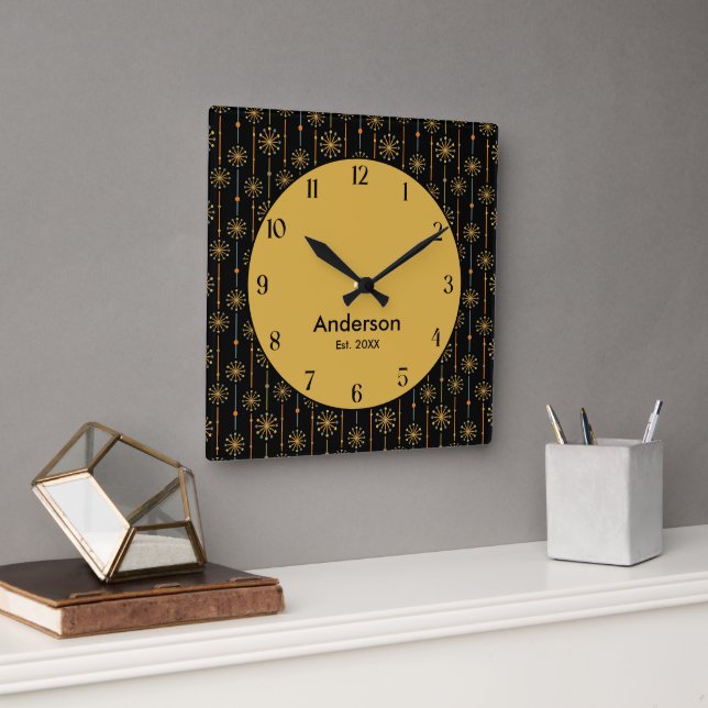 Relógio Quadrado Meio século Starburst Strike Cores Personalizadas  (Escritório)