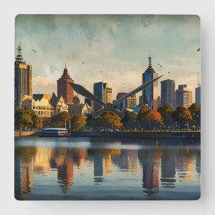 Relógio Quadrado Melbourne watercolor art
