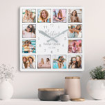 Relógio Quadrado Melhor Amigos do Prata Branca de Colagem de Fotos<br><div class="desc">Torne esta moda elegante parede de colagem branca e prata única com 12 das suas fotos favoritas com o(s) seu(s) melhor(s) amigo(s). O design também apresenta o moderno roteiro de Besties,  seus nomes e a data que você conheceu.</div>