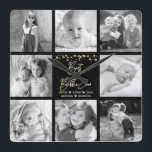 Relógio Quadrado Melhor Bubbie Ever 8 Colagem de Fotos Dourada Glit<br><div class="desc">"Melhor Bibi Nunca." Muito glamouroso, mas amando a cada minuto com seus netos. Um na moda, visual vítreo de folha de ouro falsa, script manuscrito e pontos de configuração de folha de alumínio dourada sobrepõem um fundo preto. Adicione 8 fotos acalentadas de sua escolha e personalize os nomes e a...</div>