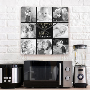 Relógio Quadrado Melhor Bubbie Ever 8 Colagem de Fotos Dourada Glit