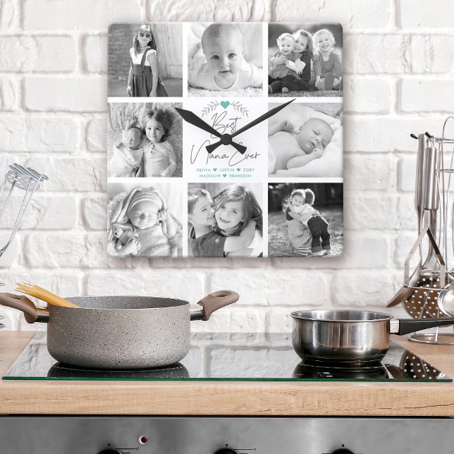 Relógio Quadrado Melhor Chic de Colagem de Fotografias do Script Mo (Criador carregado)