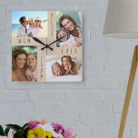 Relógio Quadrado Melhor Mãe de Cerca de 4 Fotografias<br><div class="desc">Relógio de fotos em estilo moderno para a melhor mãe de todos os tempos em paleta de cores neutras para se adequar à sua decoração. O design é escrito com "a melhor mãe de todos os [anos]" em tipografia de fontes magras e você pode personalizar o ano e também editar...</div>