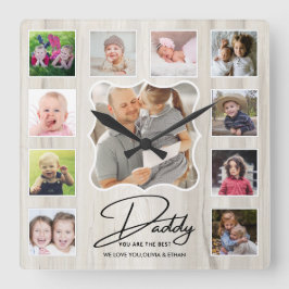 Relógio Quadrado Melhor Pai De 11 Folhas Russas De Colagem De Fotos