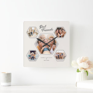 Relógio Quadrado Melhores Amigos 5 Colagem Personalizada de Fotos L
