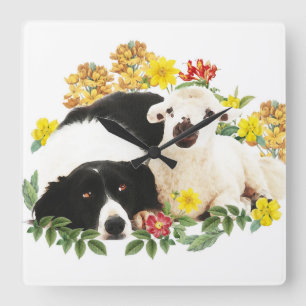Relógio Quadrado Melhores amigos - Border Collie e pequeno cordeiro