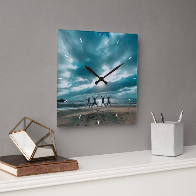 Relógio Quadrado Melhores amigos para sempre na Praça de Fotos BFF  (Escritório)