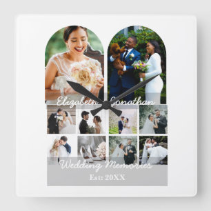 Relógio Quadrado Memórias de Casamento Modelo de Colagem de 10 Foto
