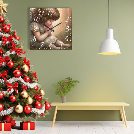 Relógio Quadrado Menina Angelical Orando com Luz Radiante e Halo