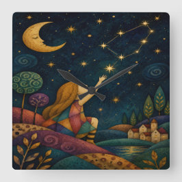 RELÓGIO QUADRADO MENINA CAPRICHOSA ALCANÇANDO AS ESTRELAS