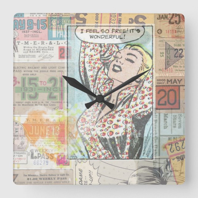 Relógio Quadrado Menina de Pinup Chic Retro (Frente)