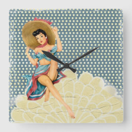 Relógio Quadrado Menina de Pinup Chic Retro