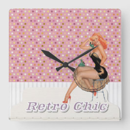 Relógio Quadrado Menina de Pinup Chic Retro