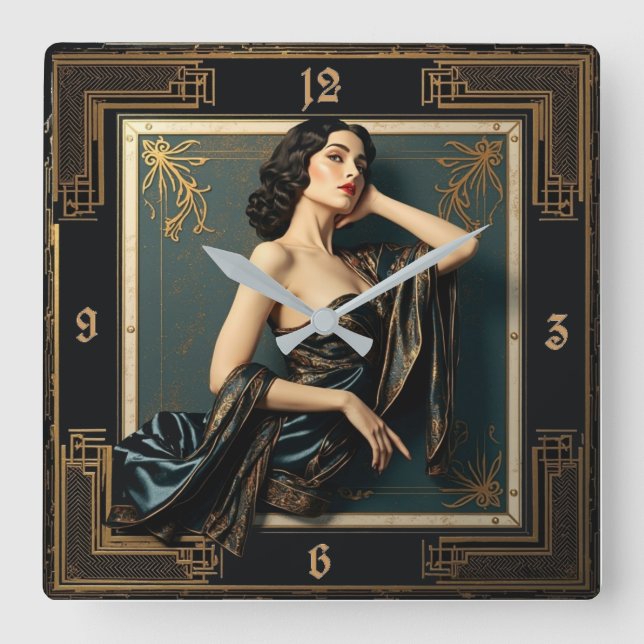 Relógio Quadrado Menina Elegante Art Déco (Frente)